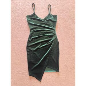 Windsor Wrapped in Luxury Emerald Green Velvet Ruched Bodycon Mini Dress Small